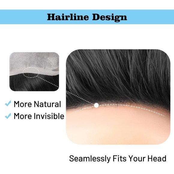 New Men's Toupee, V-Loop, Human Hair - Jet Black - Men's Wig, Hair Piece - Picture 4 of 10